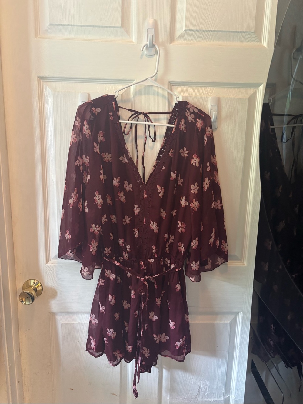 Abercrombie & Fitch Burgundy Mini Romper  with Light Pink Floral Print